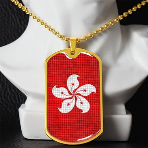 Personalized Flag of Hong Kong Necklace, Hong Kong Gift, Hong Kong Jewelry, Hong Kong Flag, Hong Kong Pendant, Mosaic Style Flag