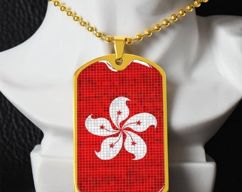 Personalized Flag of Hong Kong Necklace, Hong Kong Gift, Hong Kong Jewelry, Hong Kong Flag, Hong Kong Pendant, Mosaic Style Flag
