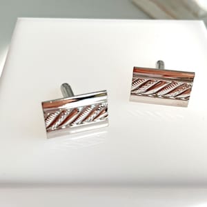 Vintage Silver Tone Rectangle Cable Motif Cufflinks 1960s 1950s