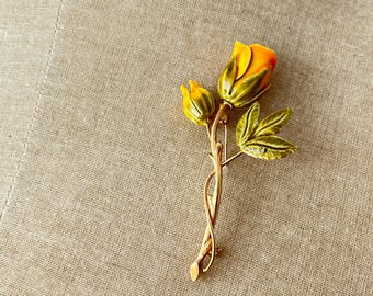 Rosa de Texas con tallo, de metal esmaltado amarillo vintage