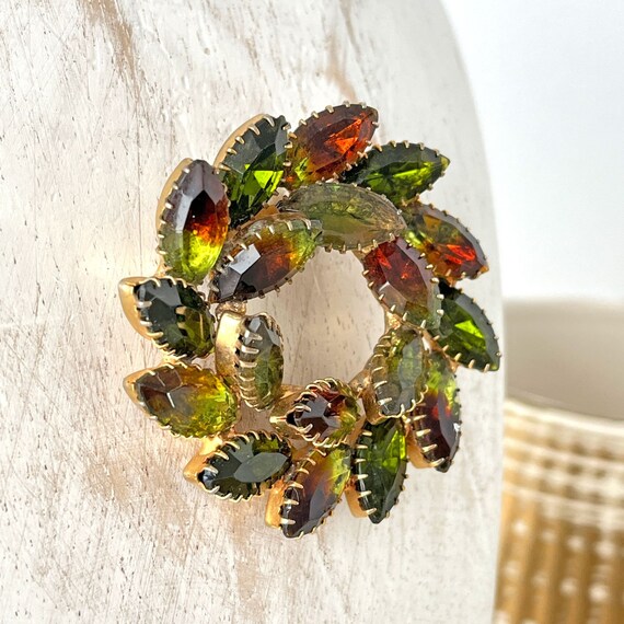 Large Quality Rhinestone Brooch Wreath Pin Color … - image 4