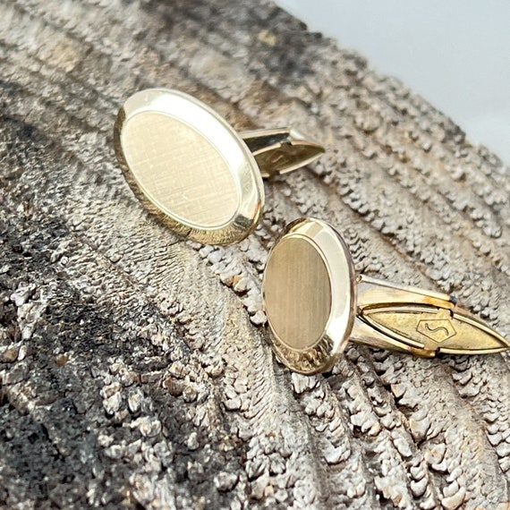 Gold Plated Vintage Swank Oval Textured Cufflinks 