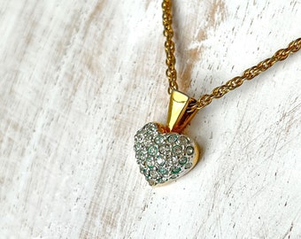 Pretty Vintage Small Heart Pavé Rhinestone Gold Tone Necklace