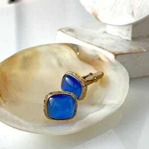 Vintage 1940s Ornate Blue Glass Cufflinks