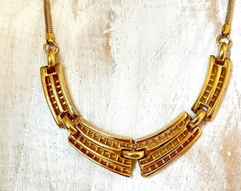 Vintage Mid Century Gold Tone Choker Necklace Modernist