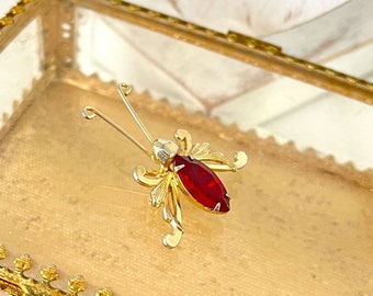 ヴィンテージ ルビーレッド ラインストーン バタフライ ブローチ：70