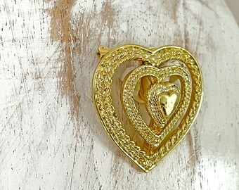 Vintage Gold Tone Ornate Heart Brooch Pin Signed Gerry&#39;s 1960s 1970s