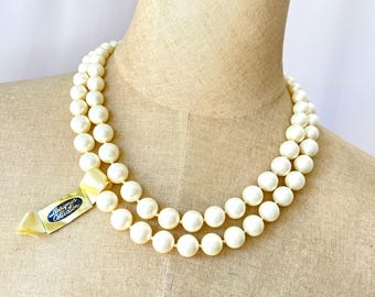 Collar vintage Richelieu de doble hebra Matinee con perlas de imitación anudadas a mano