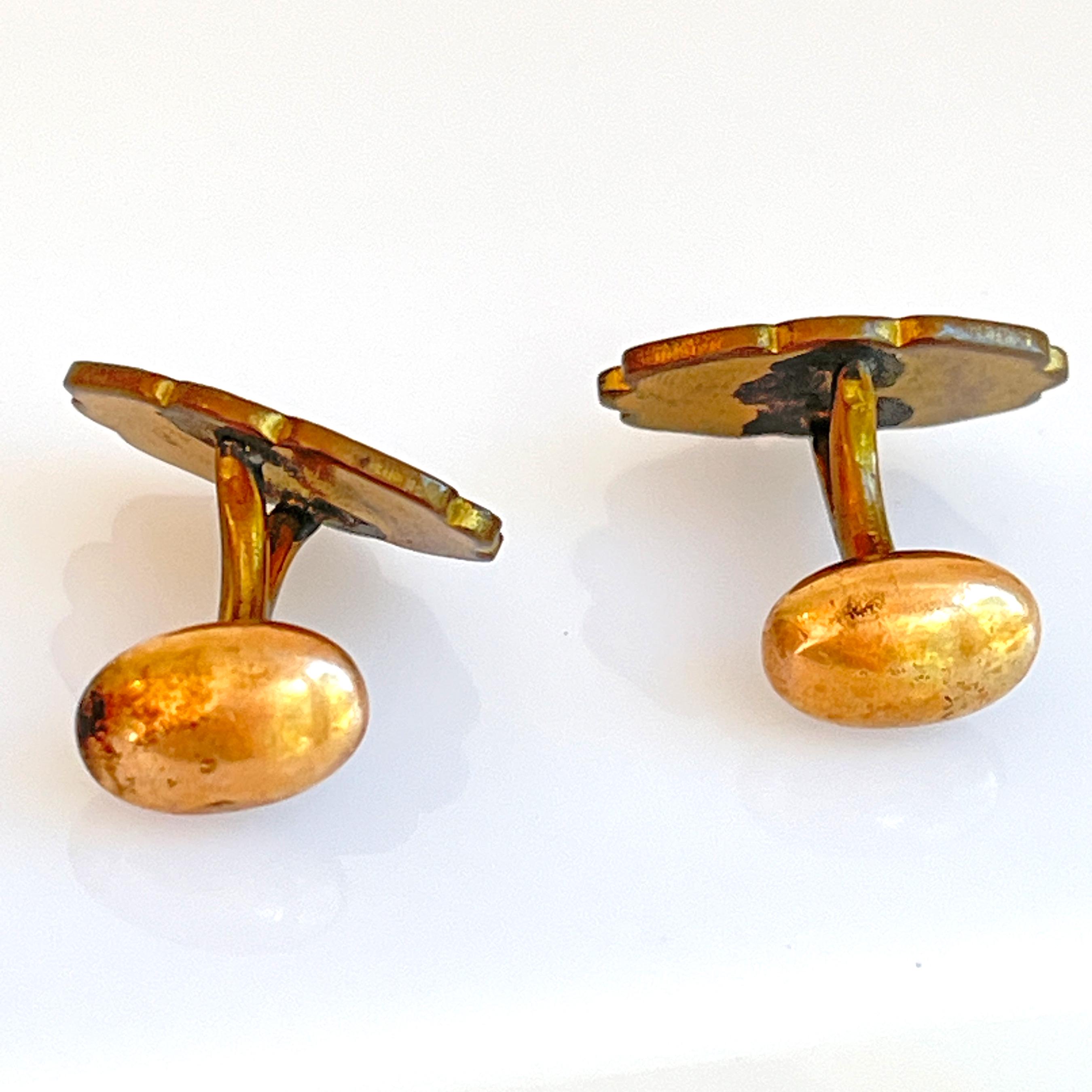 Boutons De Manchette Vintage En Or Plaqué 14 Carats - Fabriqués Main Au Honduras - Très Bon état