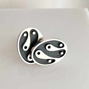 Vintage Biomorphic MCM Abstract Cufflinks Swank 1950s Black Silver