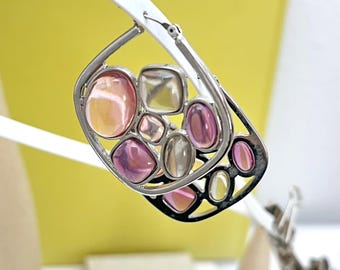 Modern Silver Purple Lilac Lavender Resin Statement Earrings