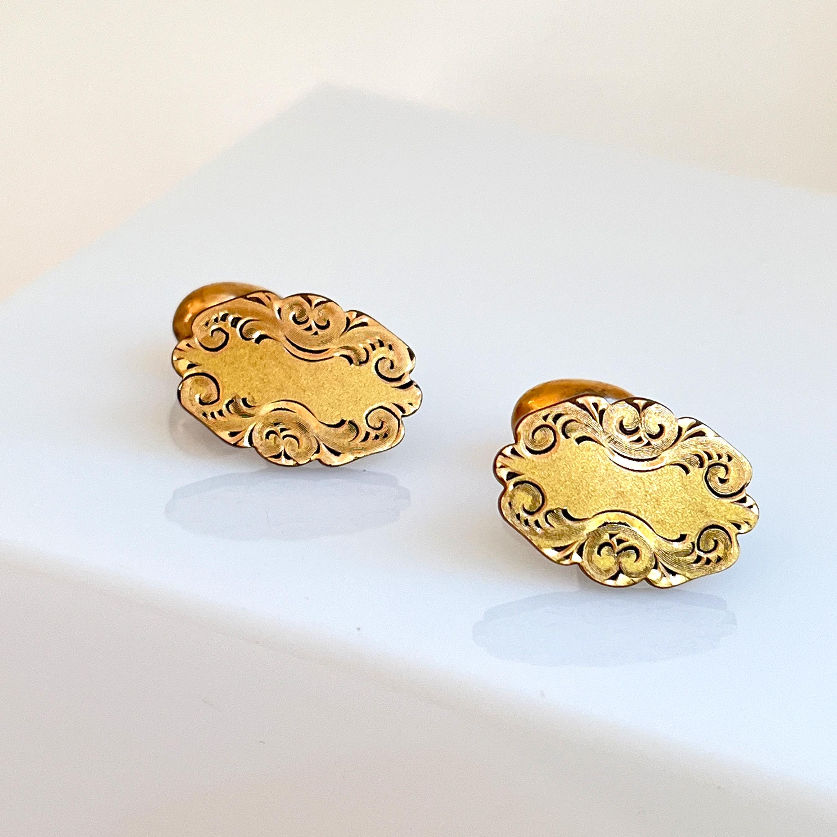 Boutons De Manchette Anciens En Or Plaqué 14 Carats - Fabriqués Main - Occasion Très Bon état - Peuvent être Transformés En Boucles D'oreilles