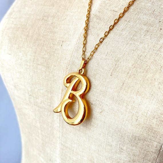 Vintage Cursive Letter B Initial Monogram Necklac… - image 1