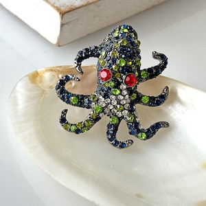 Vintage Inspired Black and Blue Octopus Brooch Pin