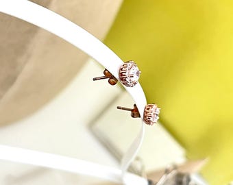 Rose Gold Vermeil 925 Sterling Silver CZ Halo Studs