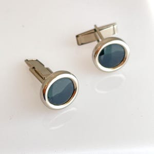 Vintage Silver And Black Button Cufflinks 1960s 1950s
