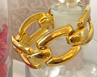 Big Vintage Chunky Chain Polished Gold Tone Bracelet