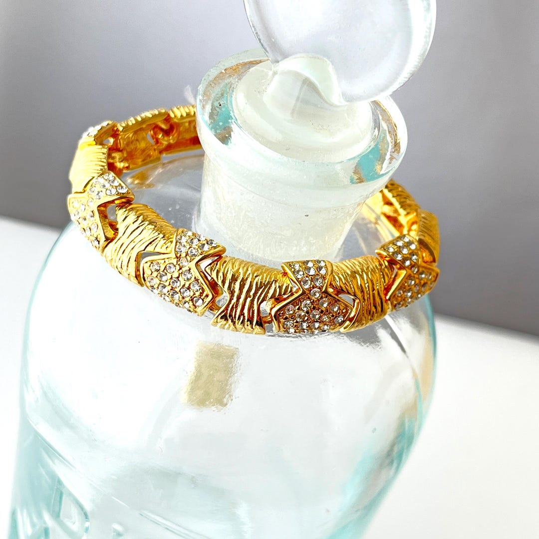 GIVENCHY ゴールド ブレスレット 2層 80s vintage 太め 蛇 Vintage Bijoux Givenchy 1980s Gold Plated Rhinestone Bracelet