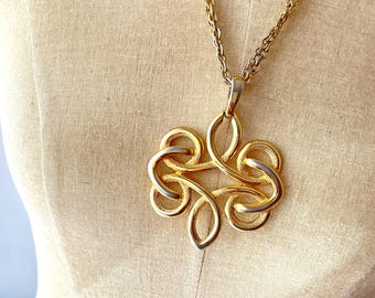 Vintage Large Celtic Knot Necklace Gold Tone 1970s