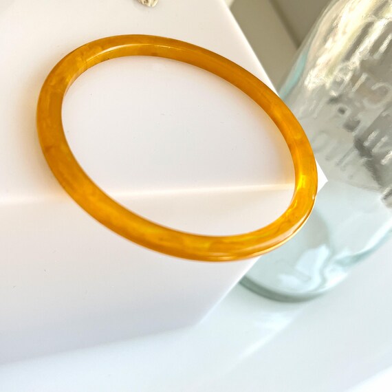 Vintage Thin Translucent Yellow Marbled Bakelite … - image 4