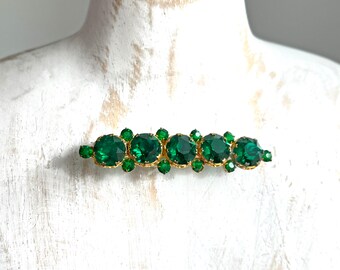 Broche vintage en cristal vert émeraude de style Art déco néo-victorien antique