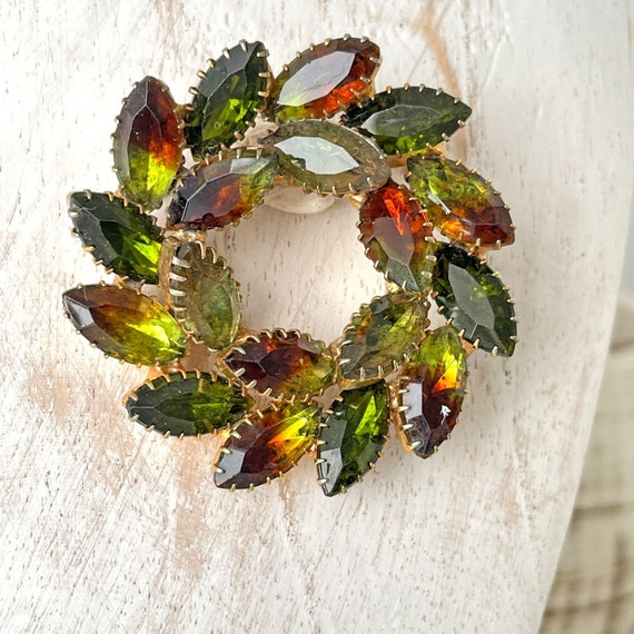 Large Quality Rhinestone Brooch Wreath Pin Color … - image 5
