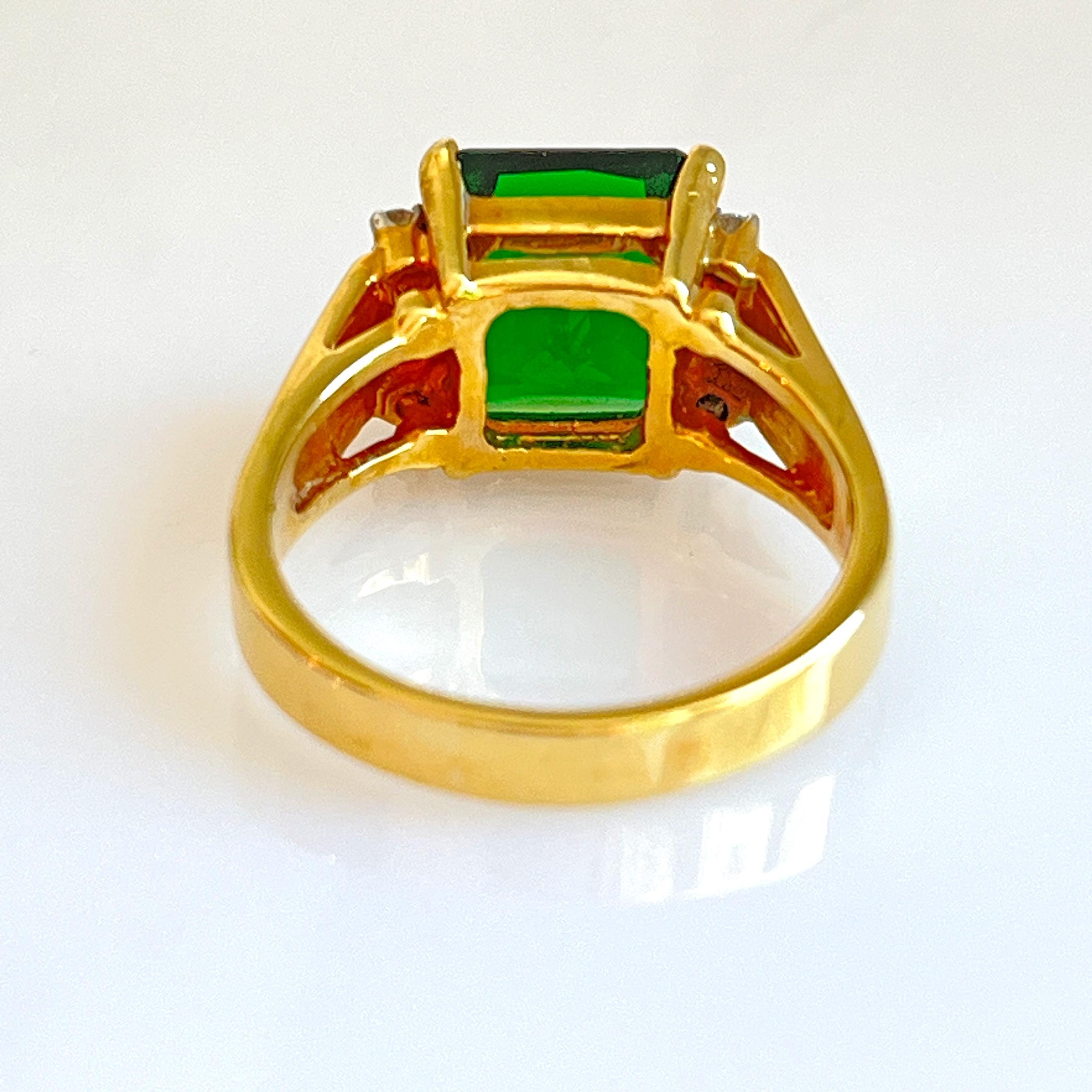 Vintage Art Deco Revival Emerald Green Rhinestone Ring EDCO 1970s Size ...
