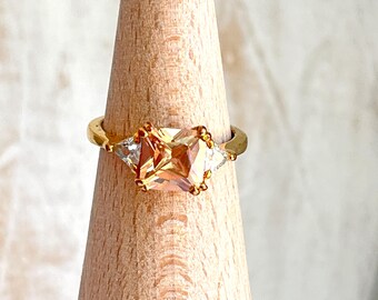 Vintage Pale Pink Peach Birthstone Statement Cocktail Ring Size 8