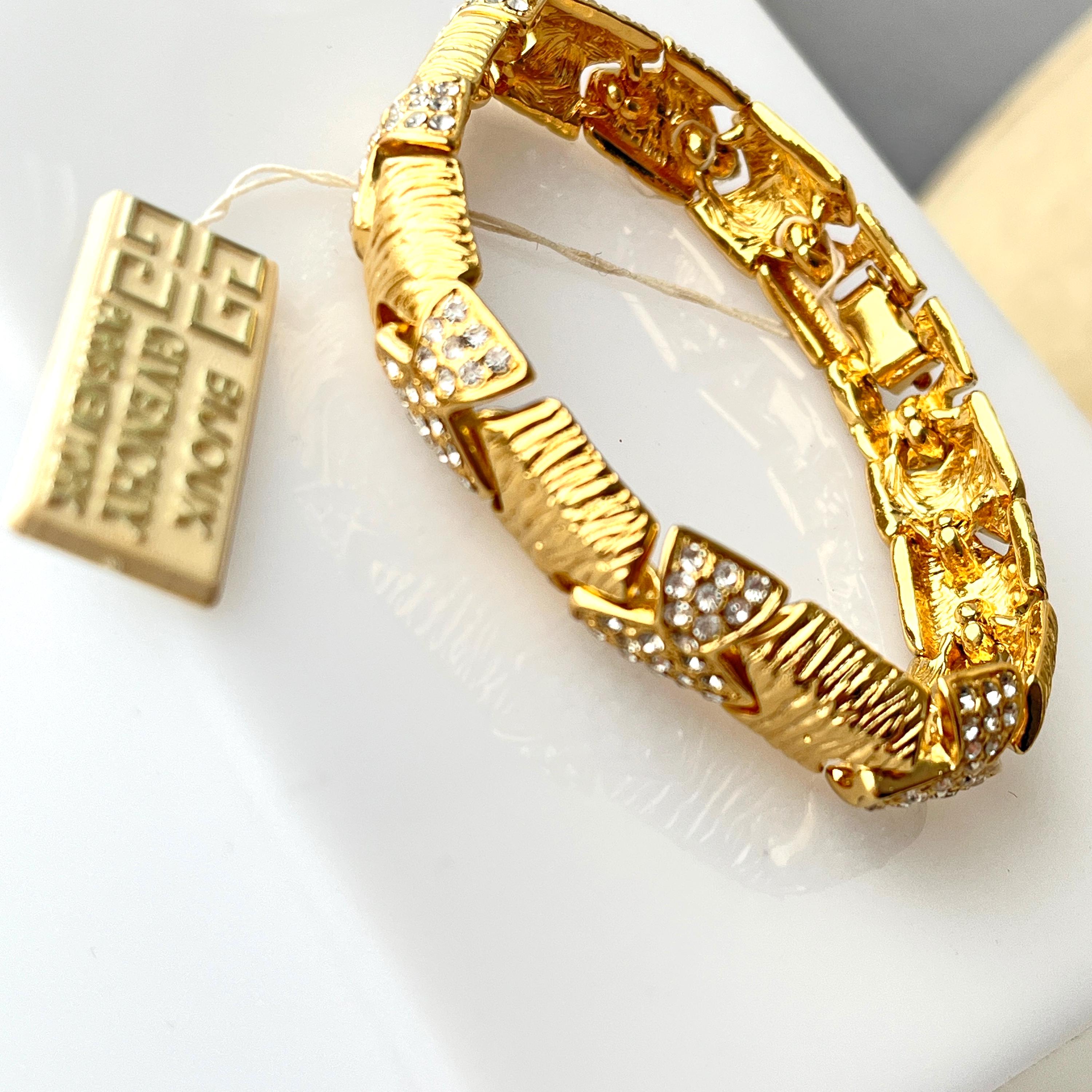Vintage Bijoux Givenchy 1980s Gold Plated Rhinestone Bracelet