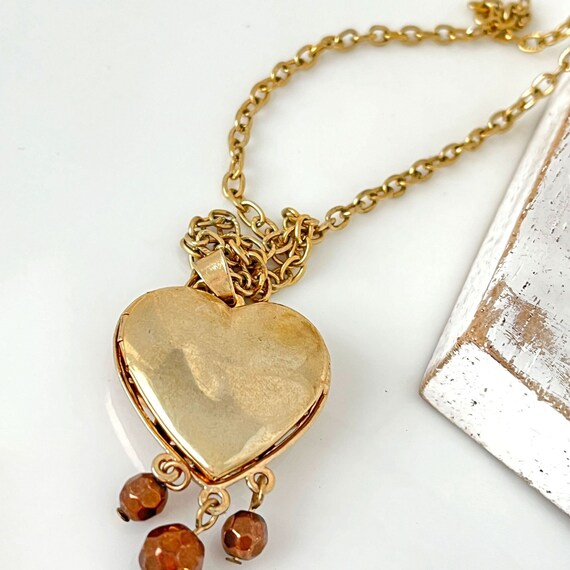 Vintage Ornate Gold Tone 1960s Heart Locket Neckl… - image 6