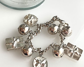 Vintage Silver Tone Polka Dot Spheres Gift Box Charm Bracelet Spheres