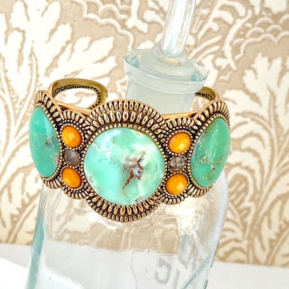 Stunning Barse Thailand Bronze Turquoise Cuff Sta… - image 1