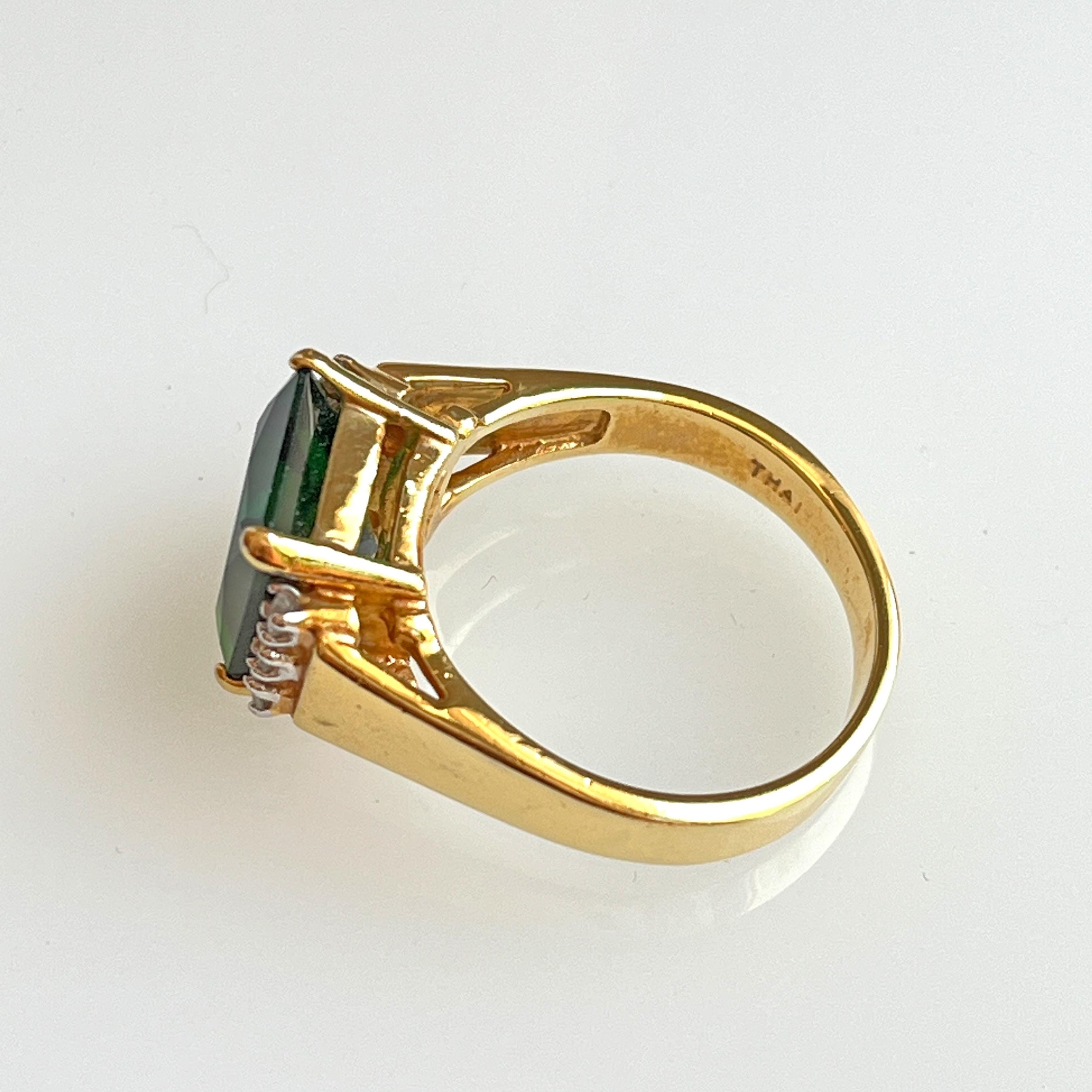 Vintage Art Deco Revival Emerald Green Rhinestone Ring EDCO 1970s Size ...