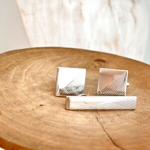 Vintage Square Swank Silver Tone Cufflink Tie Clip Set 1950s 1960s