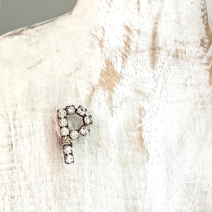 Vintage Rhinestone Letter P Initial Monogram Brooch Pin 1950s