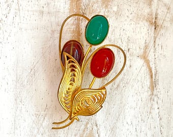 Vintage Real Stone Carnelian Jade Cats Eye 1940s 1950s