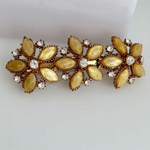 Vintage Barrette Gold Tone Rhinestone Large Floral French  display picture 3