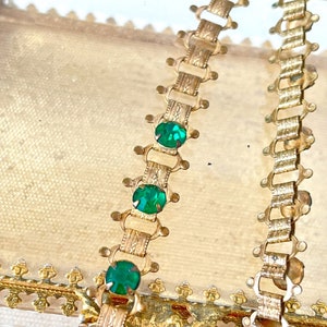 Delicate Antique Gold Tone Victorian Emerald Rhinestone Collar Necklace 1910s image 6