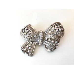 Vintage Aurora Borealis Rhinestone Bow Brooch: 1960s Pin