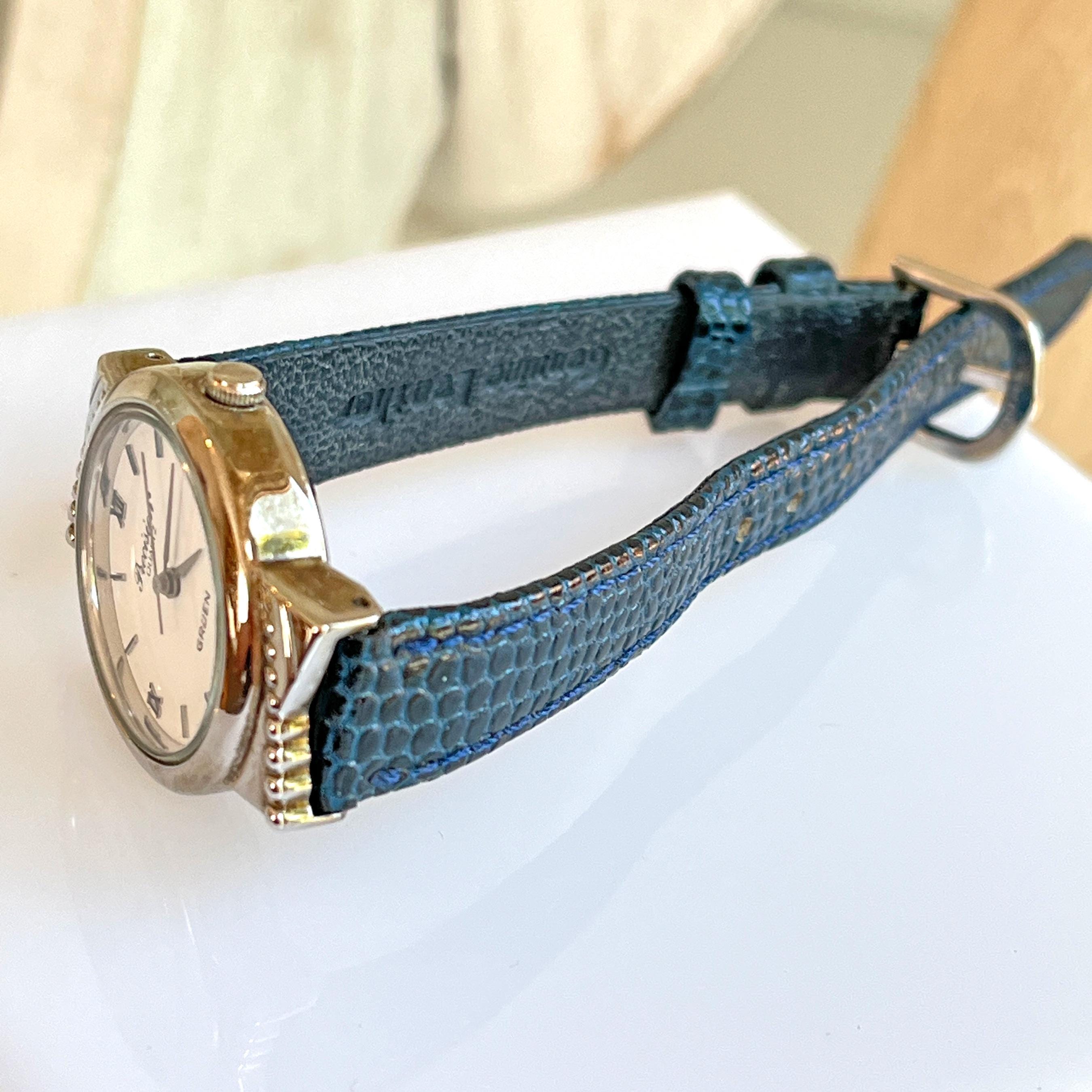 Vintage Precision Gruen Ladies Watch, Navy Blue Leather Band  display picture 1