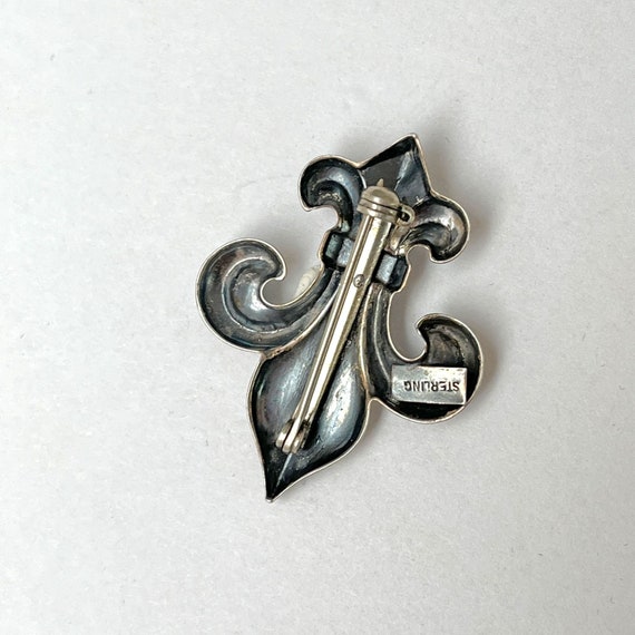 Vintage Fleur de Lis Sterling Brooch Pin - image 3