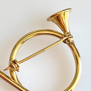 Vintage French Horn Musical Instrument Brooch By Napier