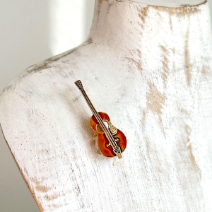 Cute Vintage Enamel Guitar Music Brooch Pin