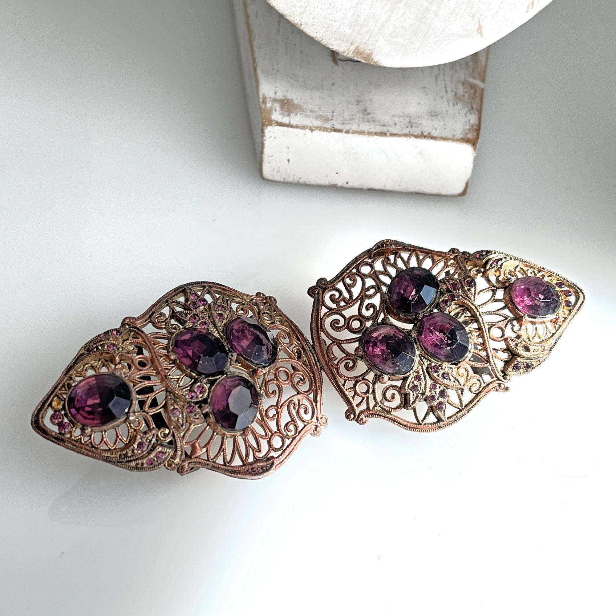 Gorgeous Antique Purple Amethyst Crystal Filigree Victorian  display picture 1