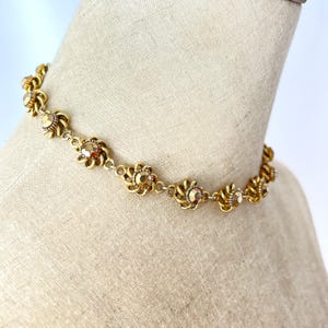 Vintage Ornate Sophisticated Gold Tone Gold Rhinestone Choker Necklace 1960s 1970s