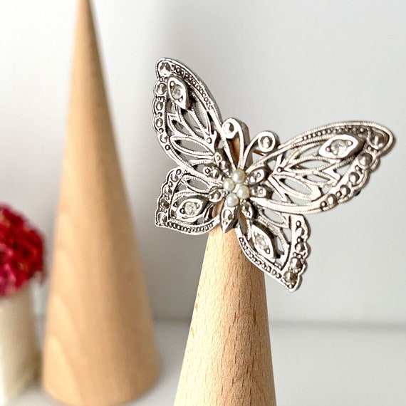 Vintage Avon Filigree Butterfly Silver Tone Brooc… - image 4