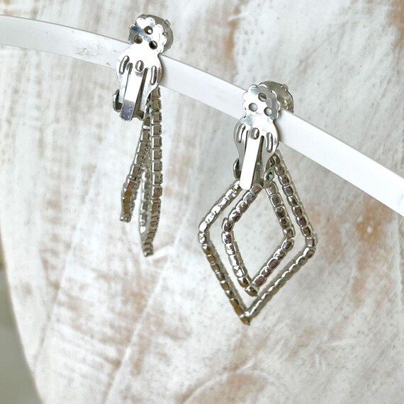 Vintage Large Diamond Shape Dangle Rhinestone Cli… - image 2