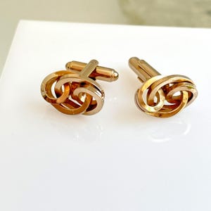 Vintage Polished Gold Tone Intertwining Knot Cufflinks MCM 1950s 1960s