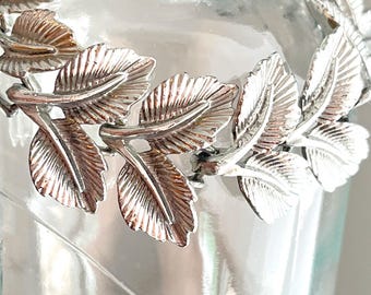 Vintage Silver Tone Acanthus Chunky Nature Leaf Bracelet 1960s
