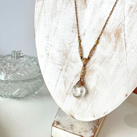 Delicate Antique Crystal Pendant Necklace Circa 1… - image 2